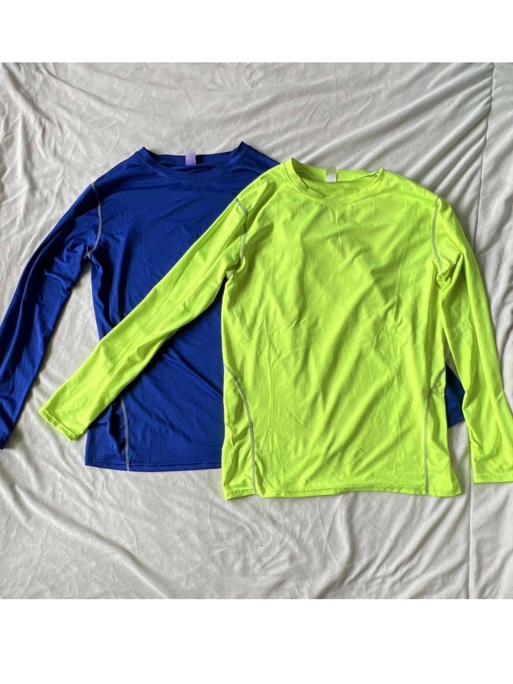 Men’s Compression Long Sleeves Crewneck Shirts Stretchy Blue & Green XL *Bundle*